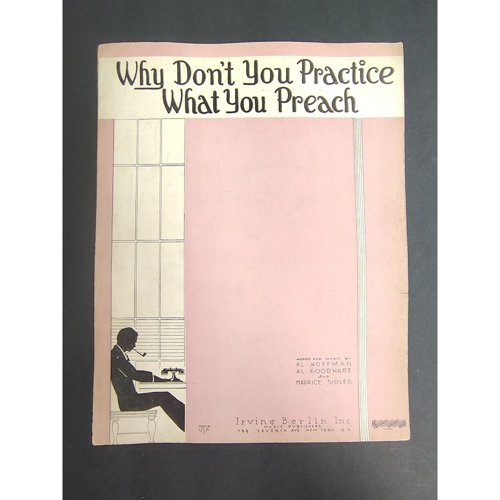 Why Don't You Practice‎ What You Preach 1934 Sheet Music Art Deco Man Silhouette